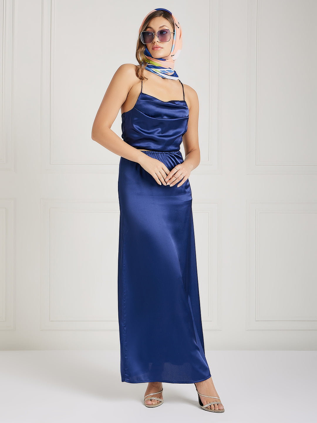 Athena Women Peach-Coloured & Blue Printed Scarf - Athena Lifestyle