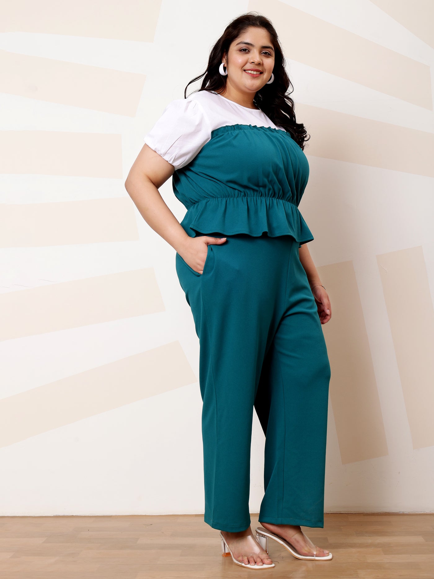 Athena Ample Plus Size Colourblocked Top With Trousers Co-Ords