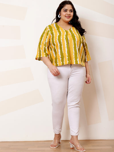 Athena Ample Plus Size Striped V-Neck Cotton Top