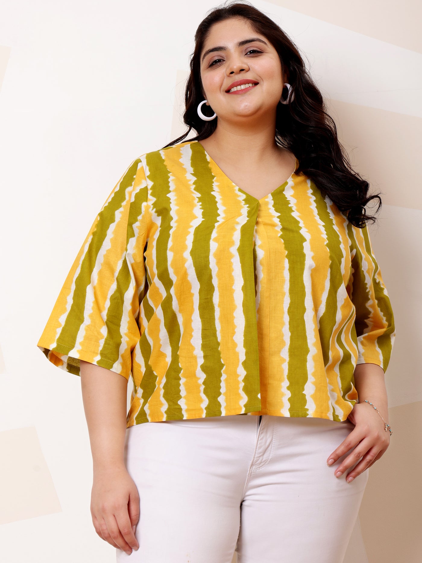 Athena Ample Plus Size Striped V-Neck Cotton Top