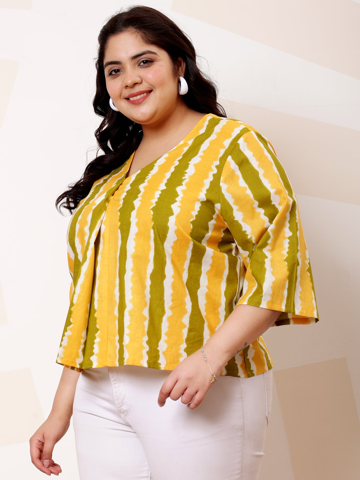 Athena Ample Plus Size Striped V-Neck Cotton Top