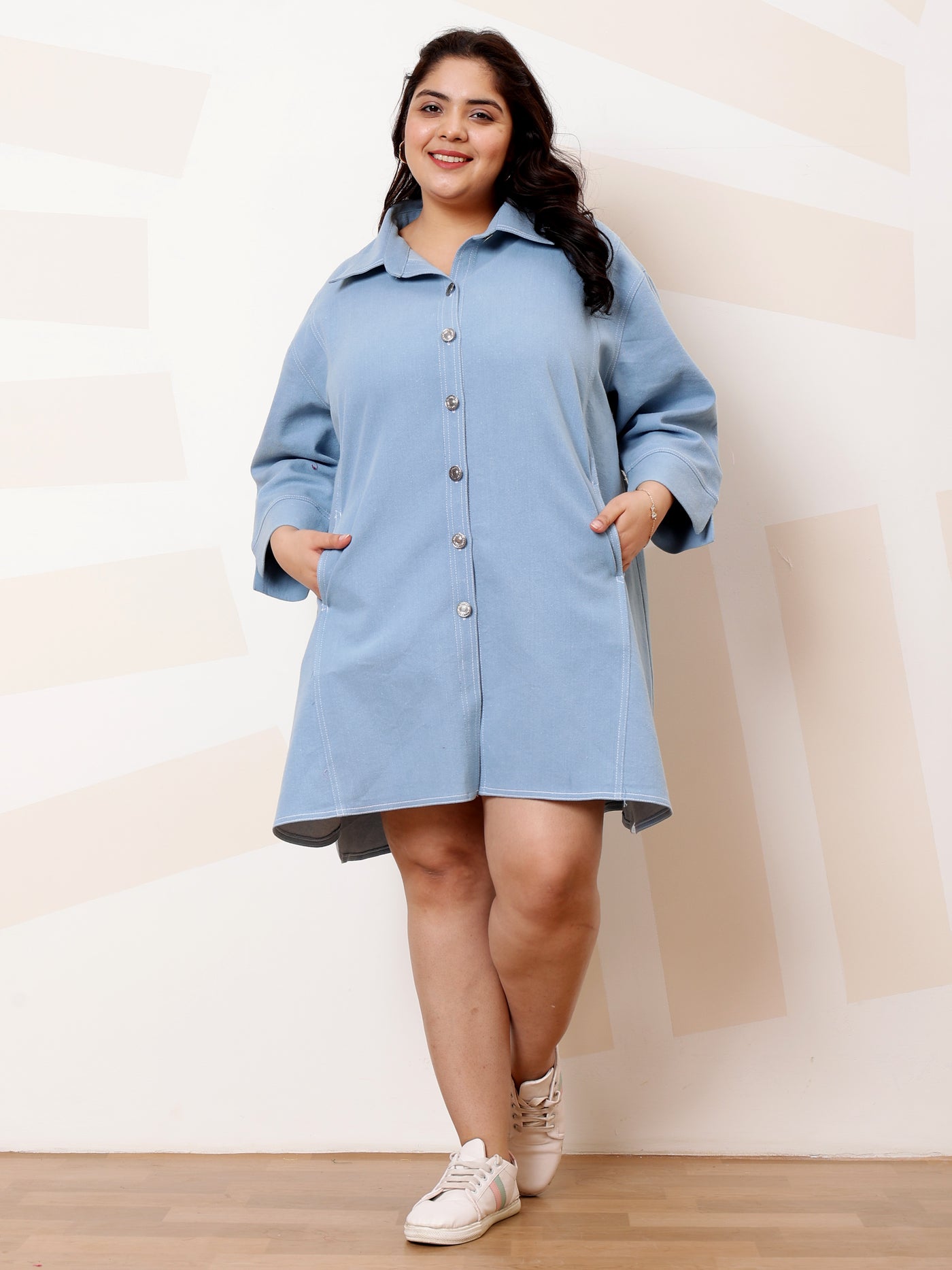 Athena Ample Plus Size Denim Shirt Collar Shirt Casual Dress