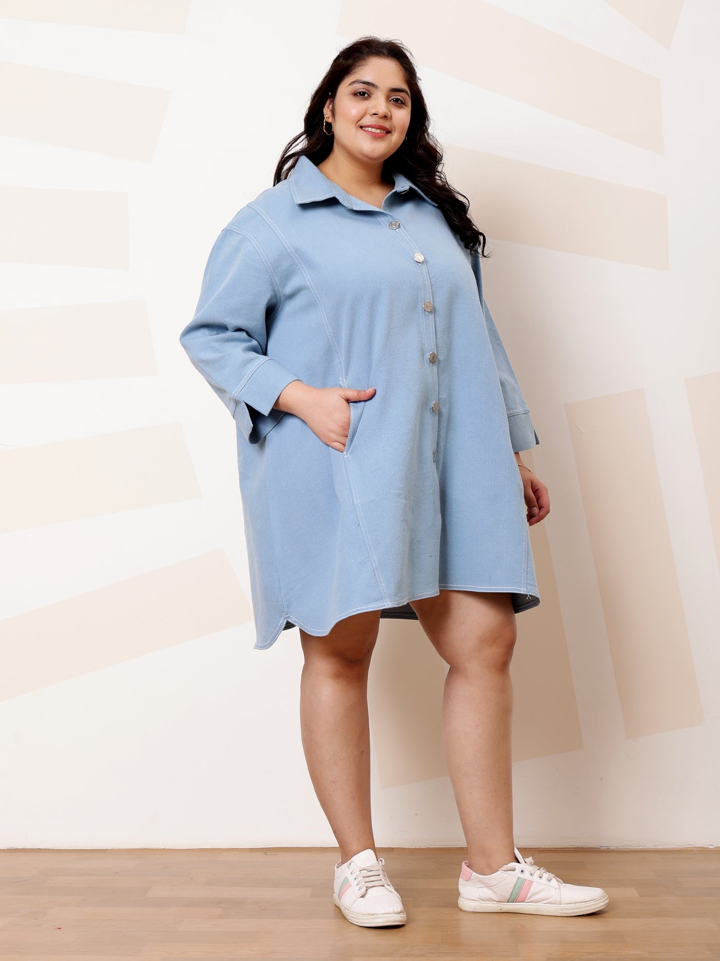 Athena Ample Plus Size Denim Shirt Collar Shirt Casual Dress