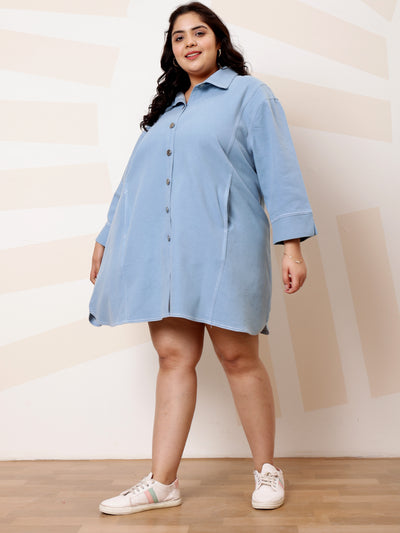 Athena Ample Plus Size Denim Shirt Collar Shirt Casual Dress