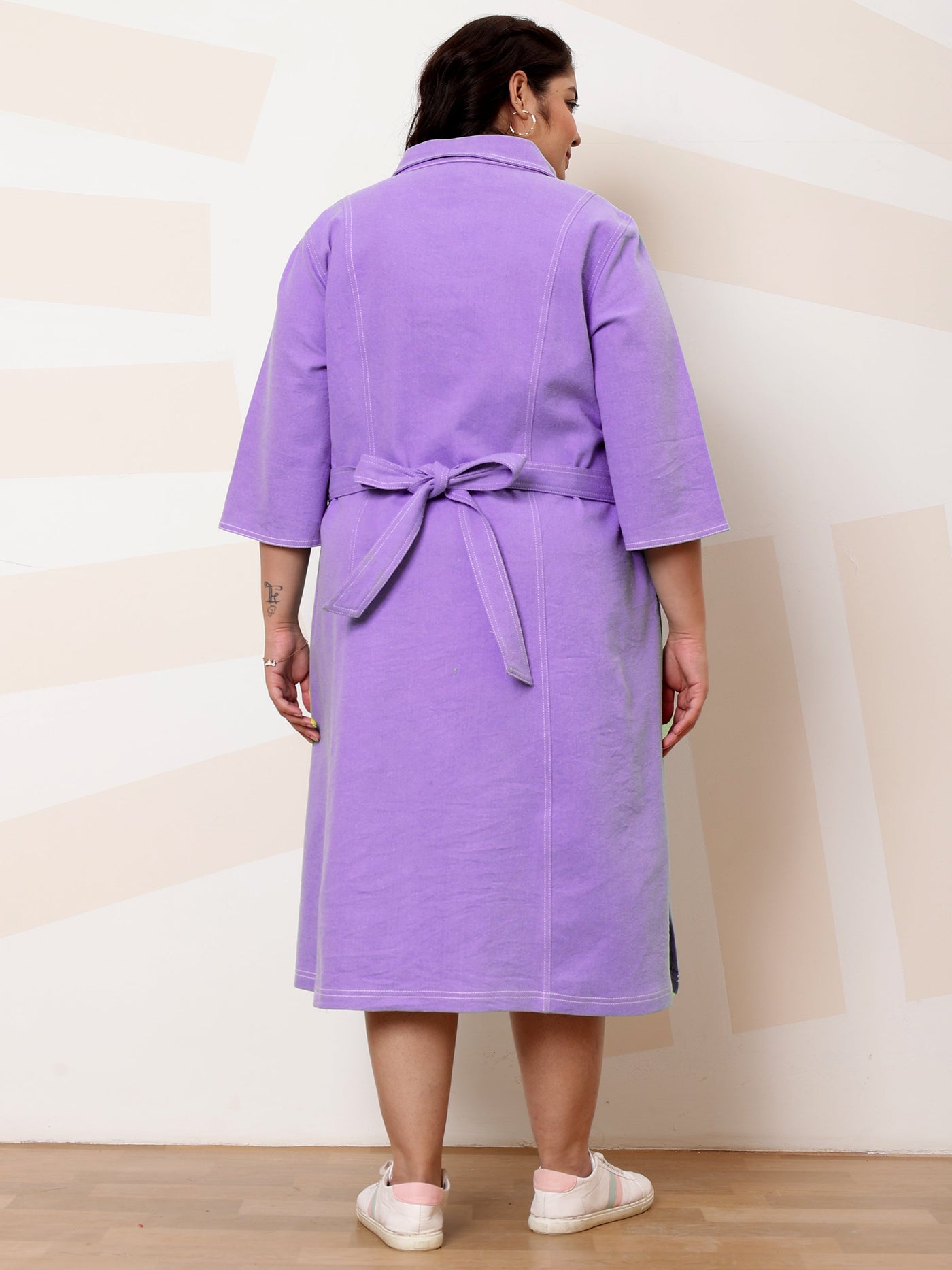 Athena Ample Spread Collar Flared Sleeves Shirt Midi Dress