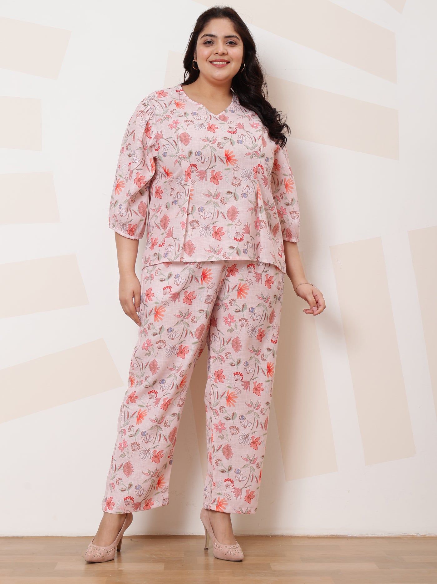 Athena Ample Plus Size Floral Printed Top With Trousers Co-Ords