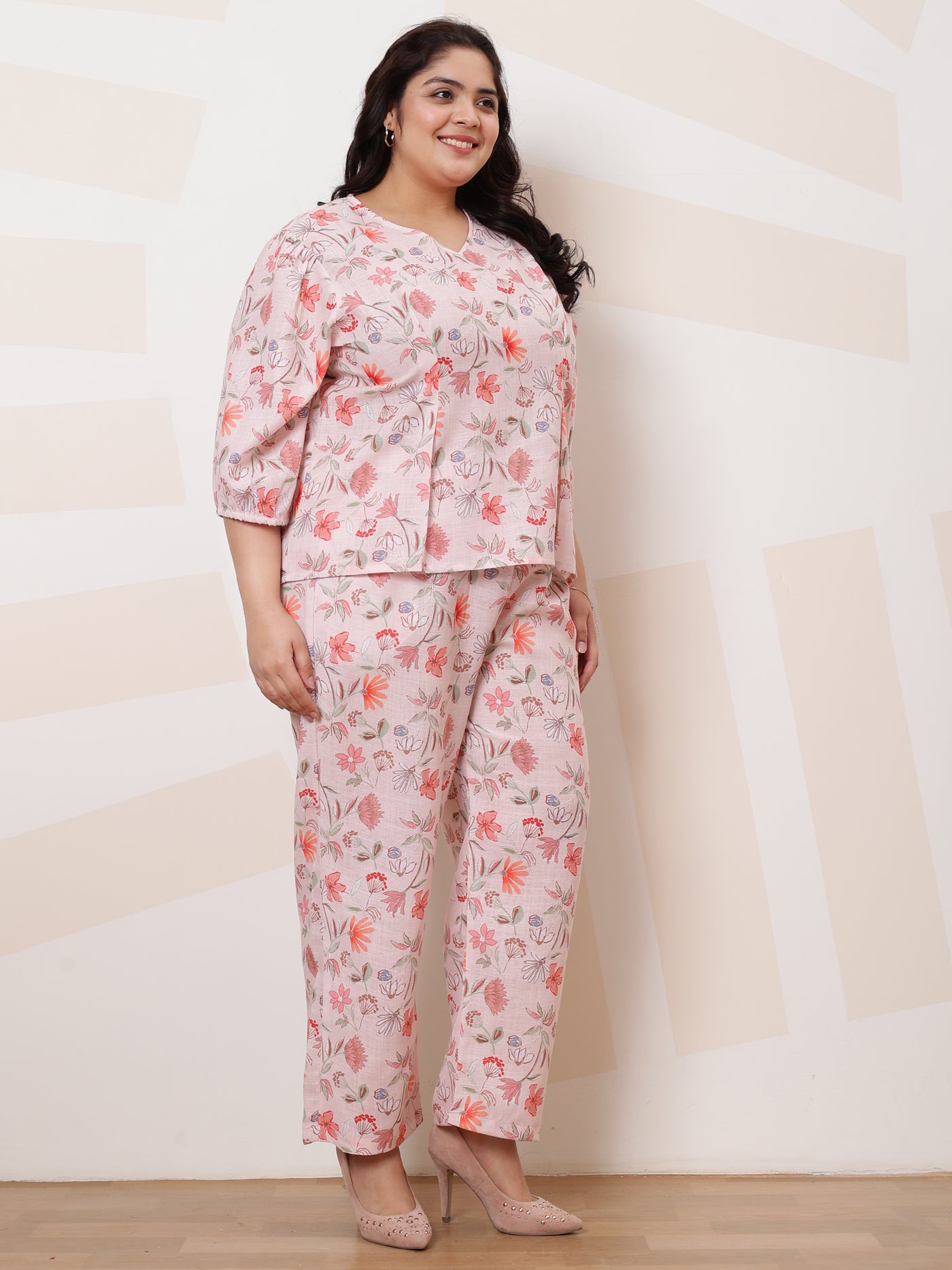 Athena Ample Plus Size Floral Printed Top With Trousers Co-Ords