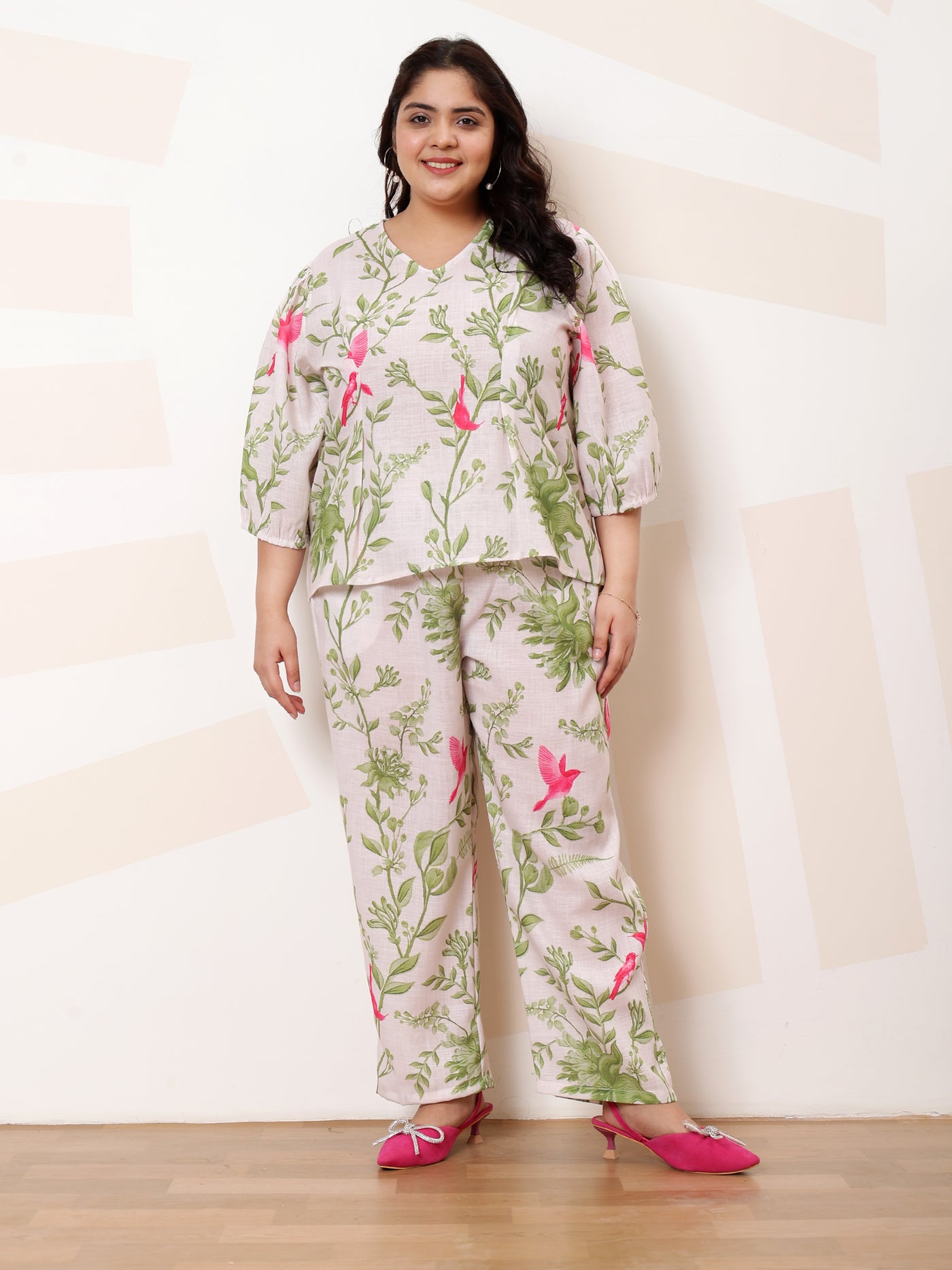 Athena Ample Plus Size Floral Printed Top With Trousers Co-Ords