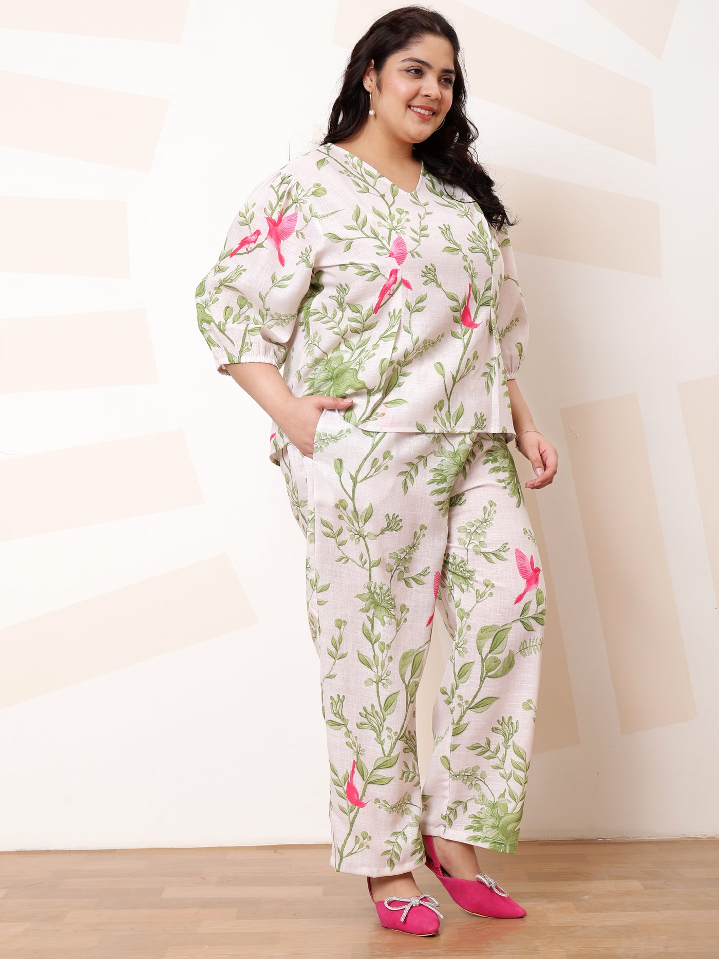 Athena Ample Plus Size Floral Printed Top With Trousers Co-Ords