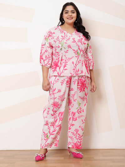 Athena Ample Plus Size Floral Printed Top With Trousers Co-Ords