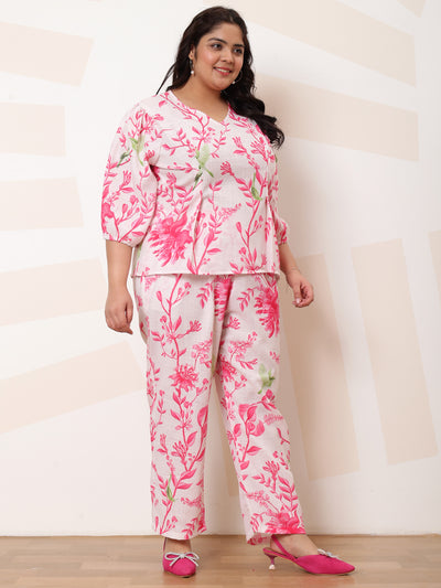 Athena Ample Plus Size Floral Printed Top With Trousers Co-Ords