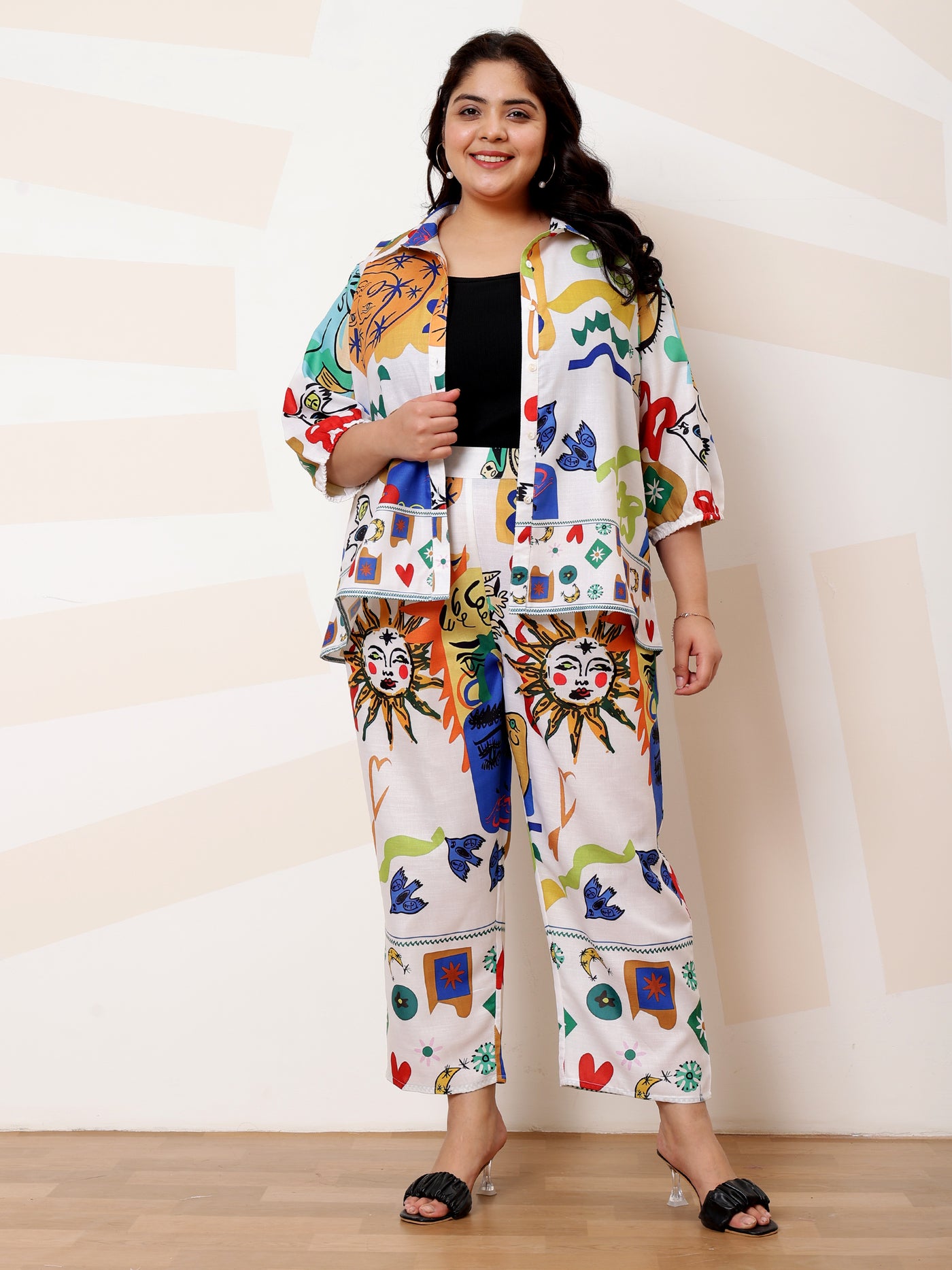 Athena Ample Plus Size Printed Linen Shirt With Trousers Co-Ords