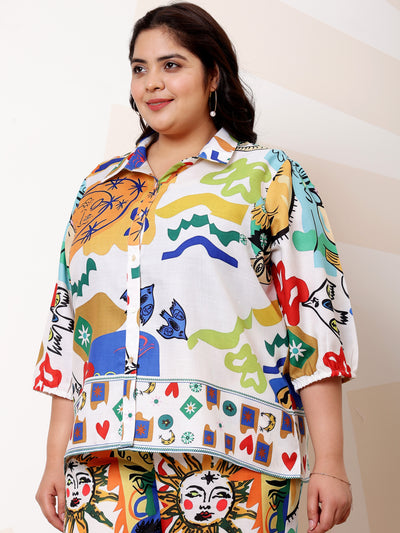 Athena Ample Plus Size Printed Linen Shirt With Trousers Co-Ords