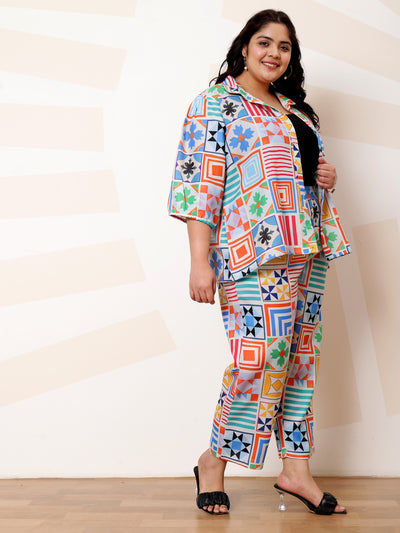 Athena Ample Plus Size Printed Linen Shirt With Trousers Co-Ords