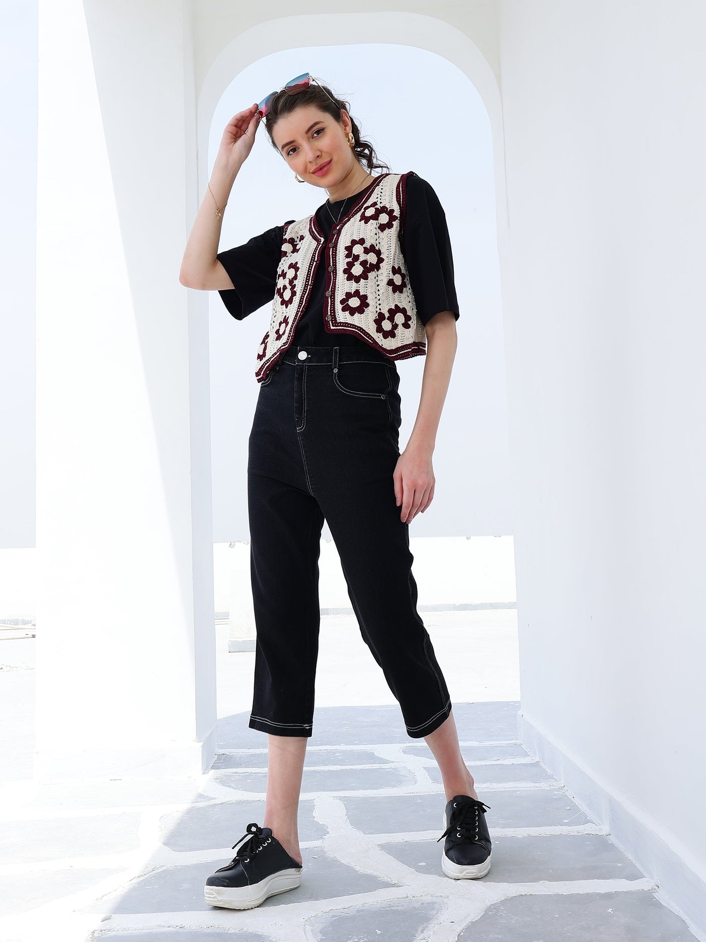 Boho By Athena Self Design Cotton Crochet Jacket