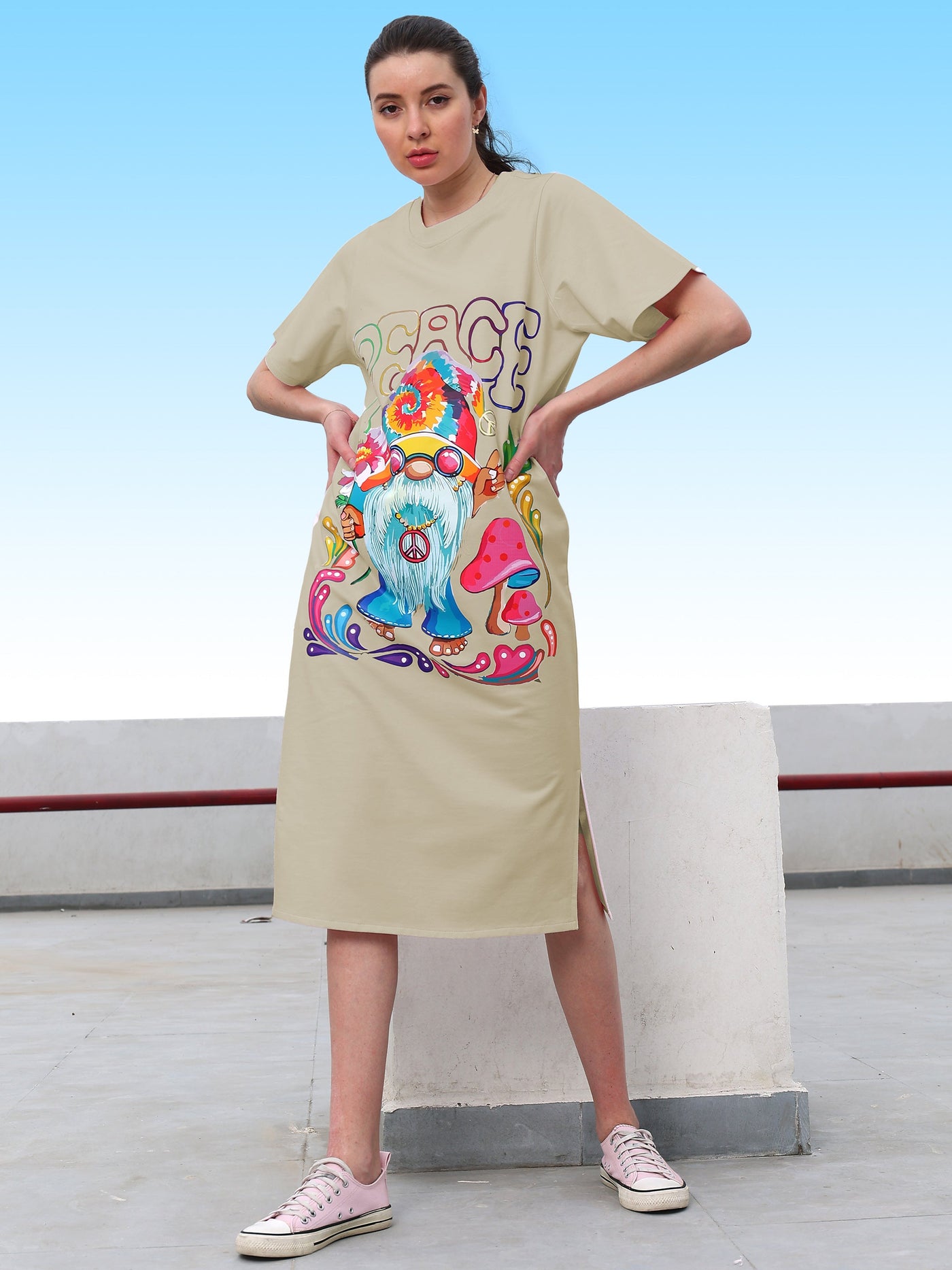 Athena Graphic Printed Cotton T-Shirt Dress