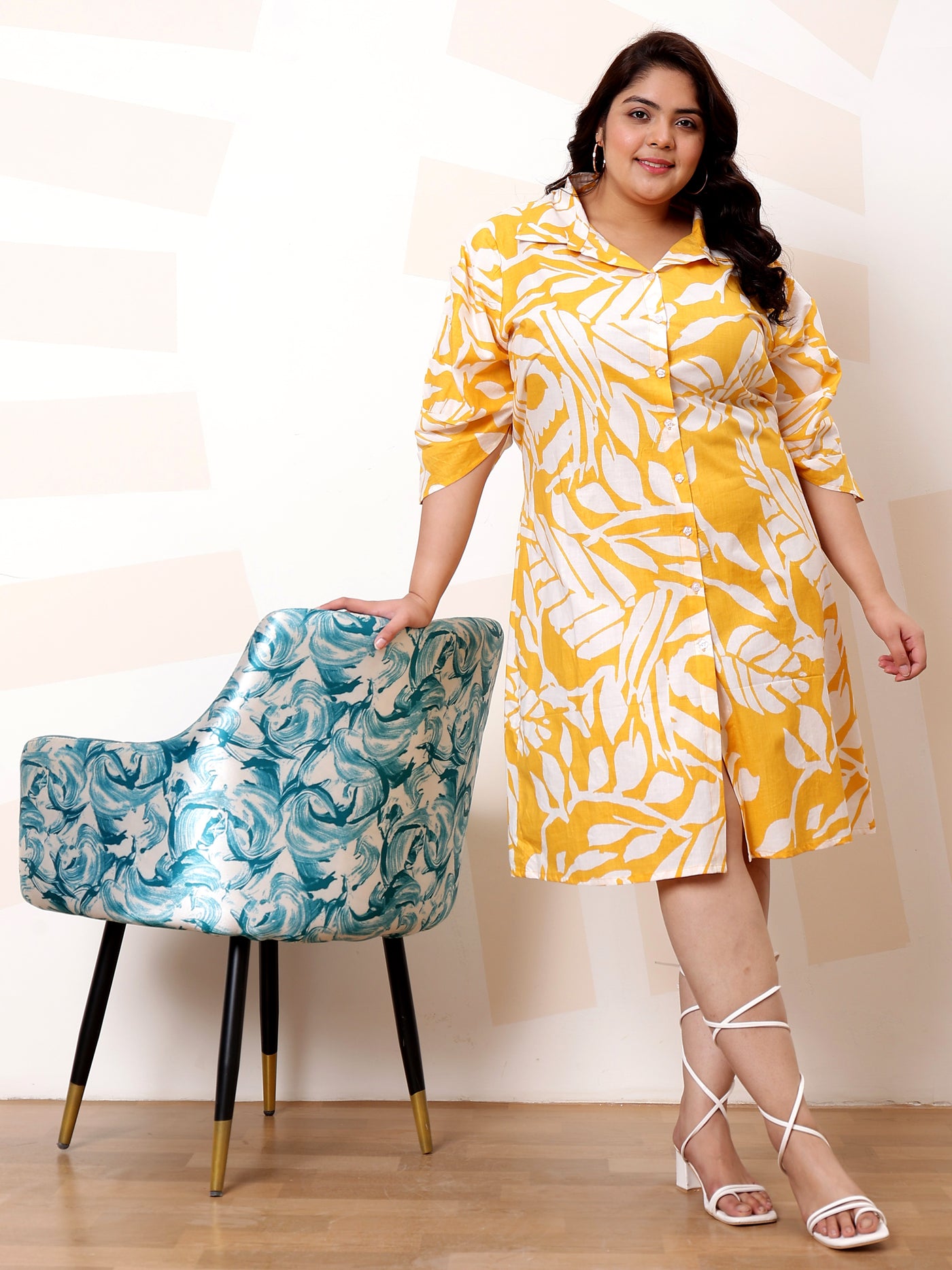 Athena Ample Plus Size Floral Print Cotton A-Line Casual Dress