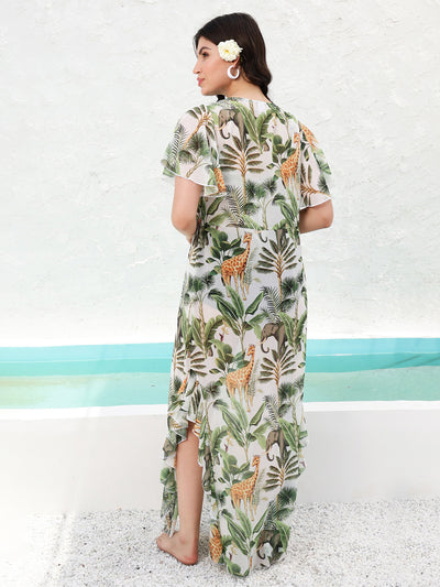 Athena Floral Printed V-Neck Maxi Swimwear Cover up Top