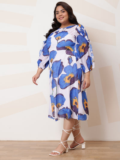 Athena Ample Plus Size Floral Print Ruffled Georgette A-Line Midi Casual Dress