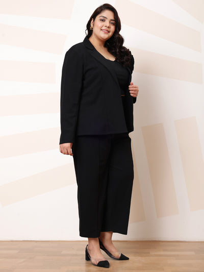 Athena Ample Black Plus Size Long Sleeves Top and Blazer With Trouser Co-Ords Set