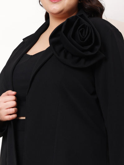 Athena Ample Black Plus Size Long Sleeves Top and Blazer With Trouser Co-Ords Set