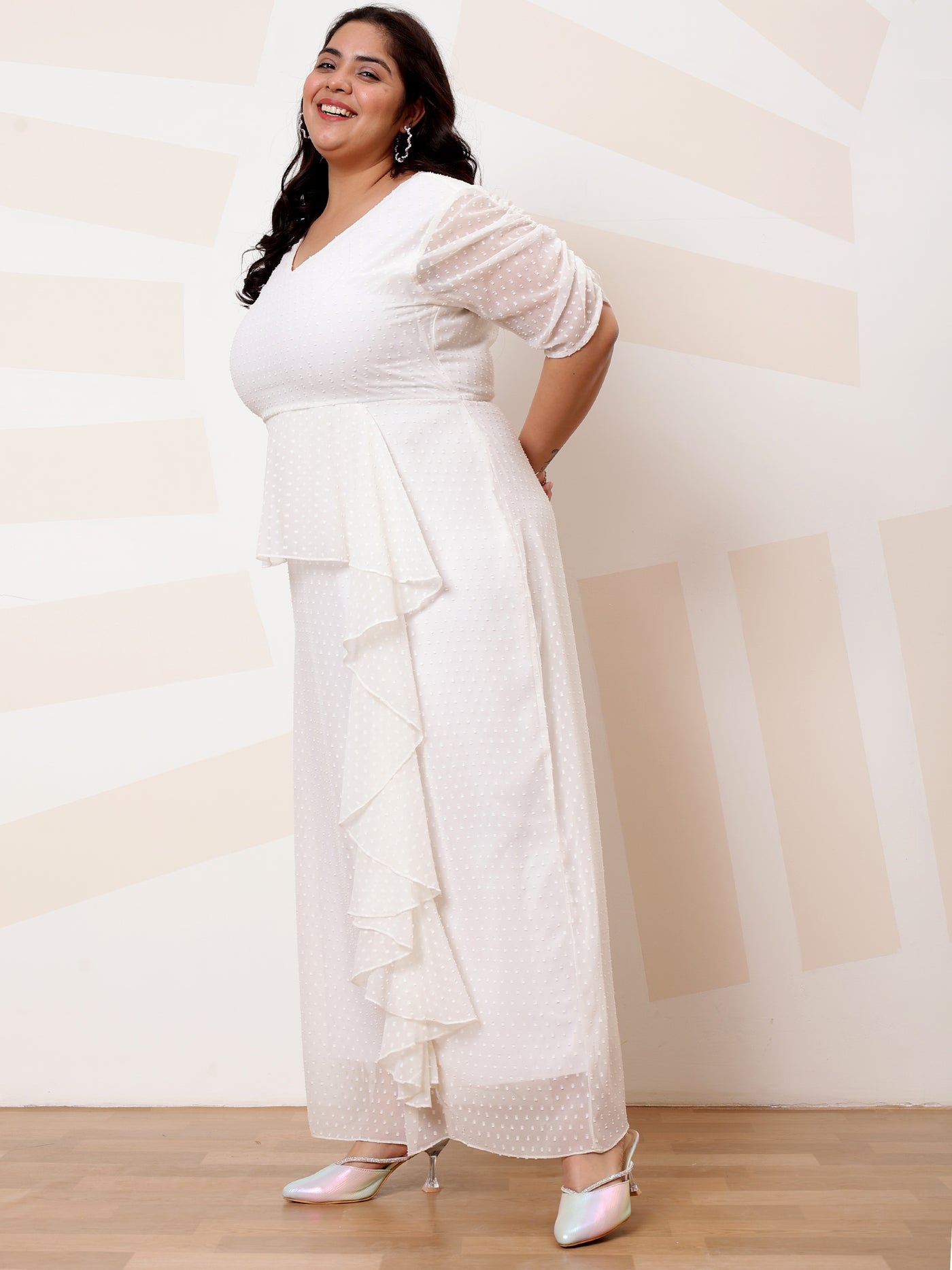 Athena Ample Plus Size Self Design Ruffled Maxi Casual Dress