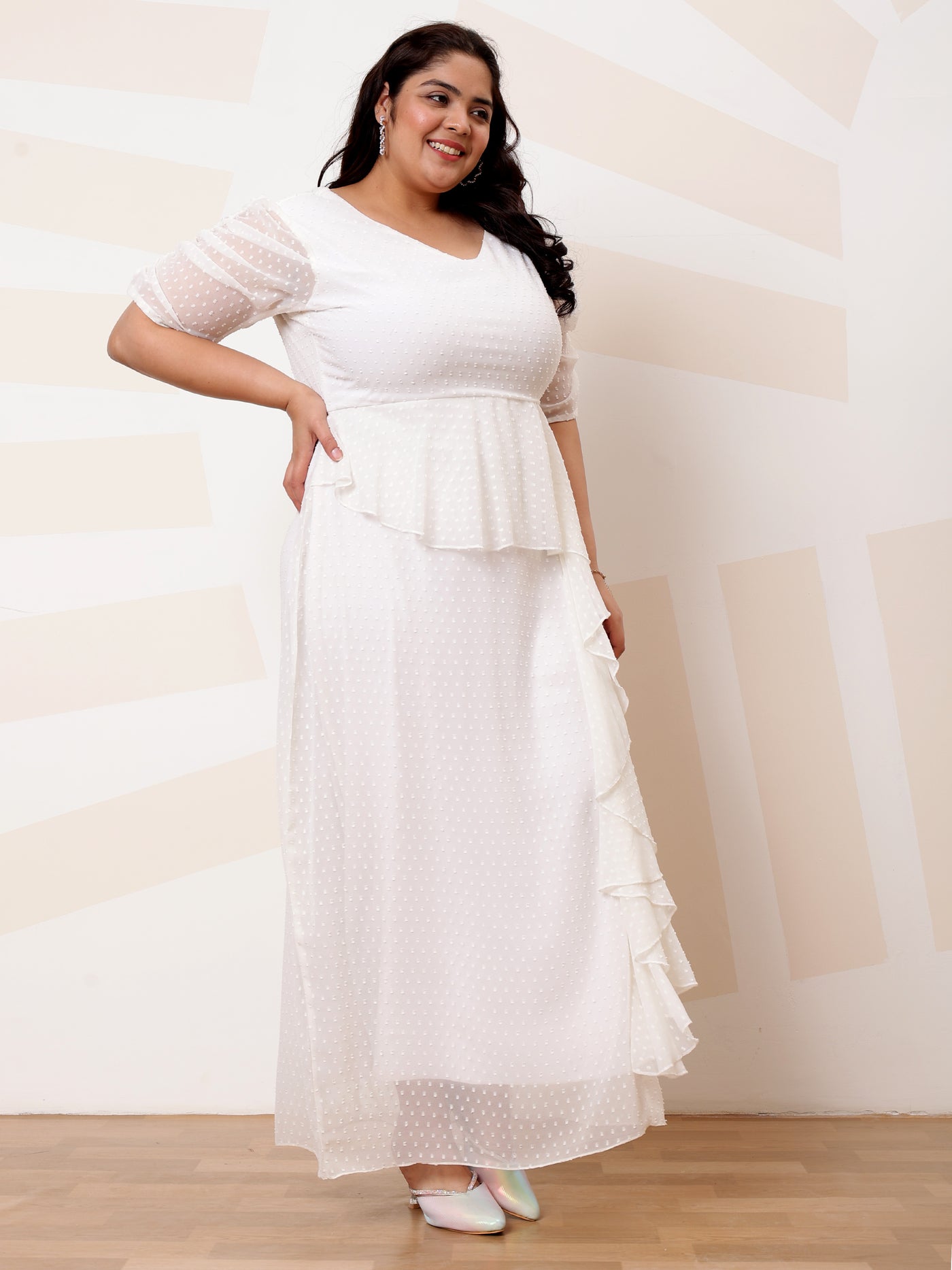 Athena Ample Plus Size Self Design Ruffled Maxi Casual Dress