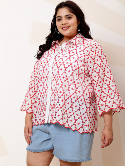 Athena Ample Plus Size Floral Schiffli Cotton Casual Shirt