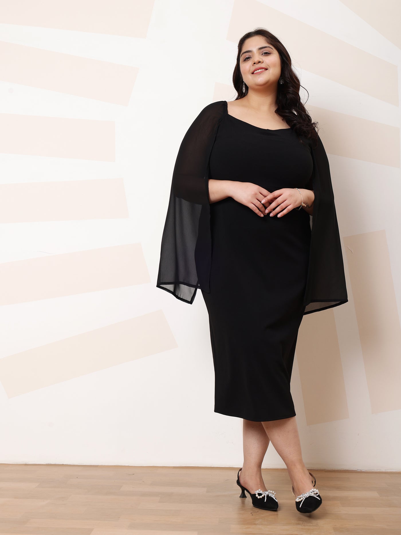 Athena Ample Plus Size Flared Sleeve Georgette Sheath Casual Dress