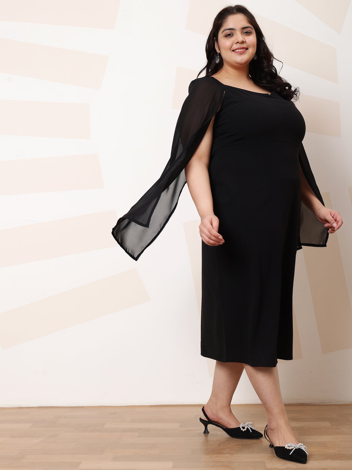 Athena Ample Plus Size Flared Sleeve Georgette Sheath Casual Dress