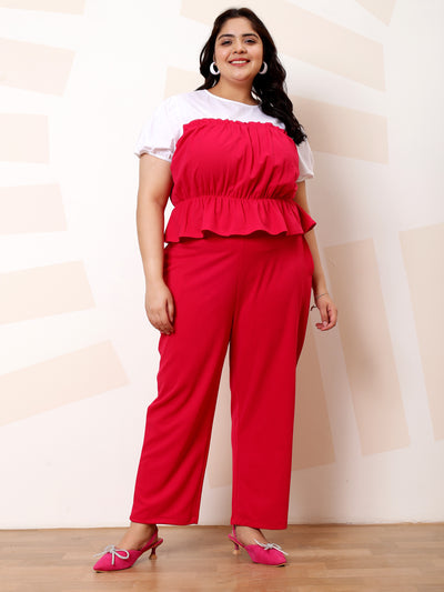 Athena Ample Plus Size Colourblocked Top With Trousers Co-Ords