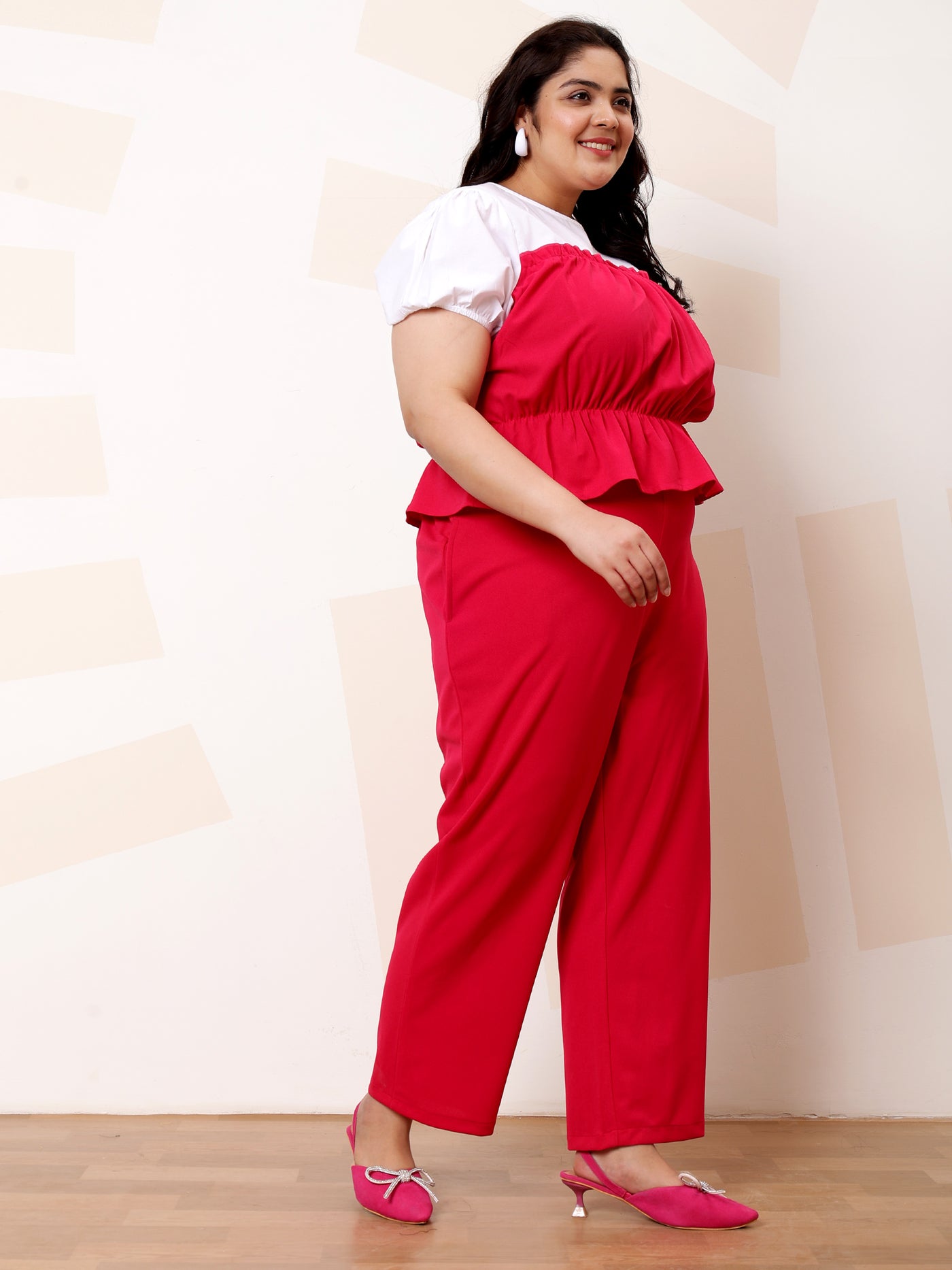 Athena Ample Plus Size Colourblocked Top With Trousers Co-Ords