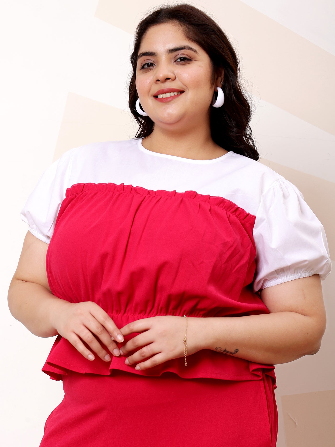 Athena Ample Plus Size Colourblocked Top With Trousers Co-Ords