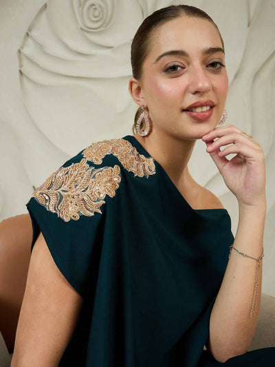 Shally Bhasin by Athena Embellished One-Shoulder Kaftan Maxi Dress