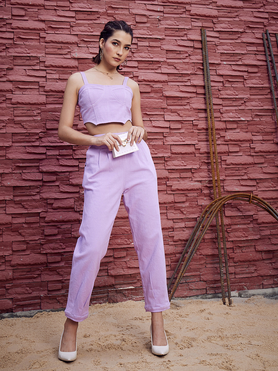 Athena Lavender Pure Cotton Denim Top With Trousers