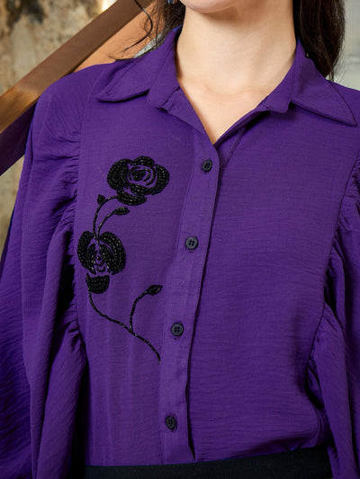 Shally Bhasin by Athena Women Floral Embellished Batwing Sleeve Shirt Style Top