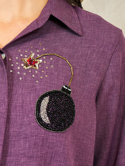 Shally Bhasin by Athena Bombed Embroidered Relaxed Fit Linen Shirt