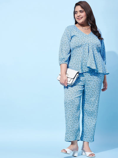 Athena Ample Plus Size Floral Printed Peplum Top With Trousers - Athena Lifestyle