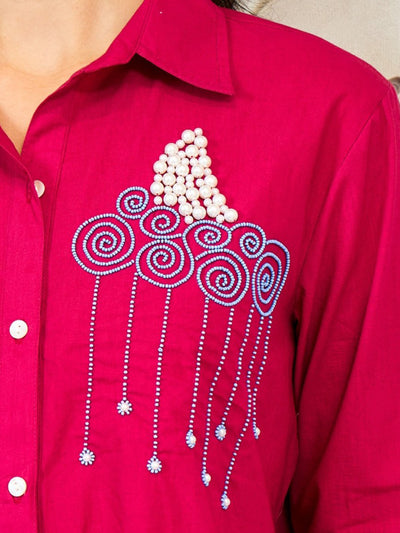 Shally Bhasin by Athena Cloud Embroidered Relaxed Fit Cotton Shirt