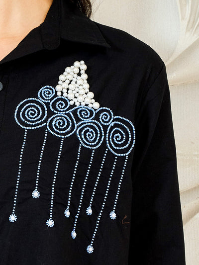 Shally Bhasin by Athena Pomegranate Embroidered Relaxed Fit Cotton Shirt