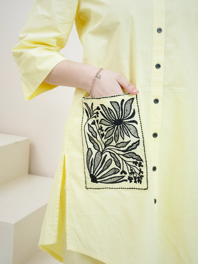 Florak Embroidered Shirt Collar Patchwork Pure Cotton Kurta With Trousers