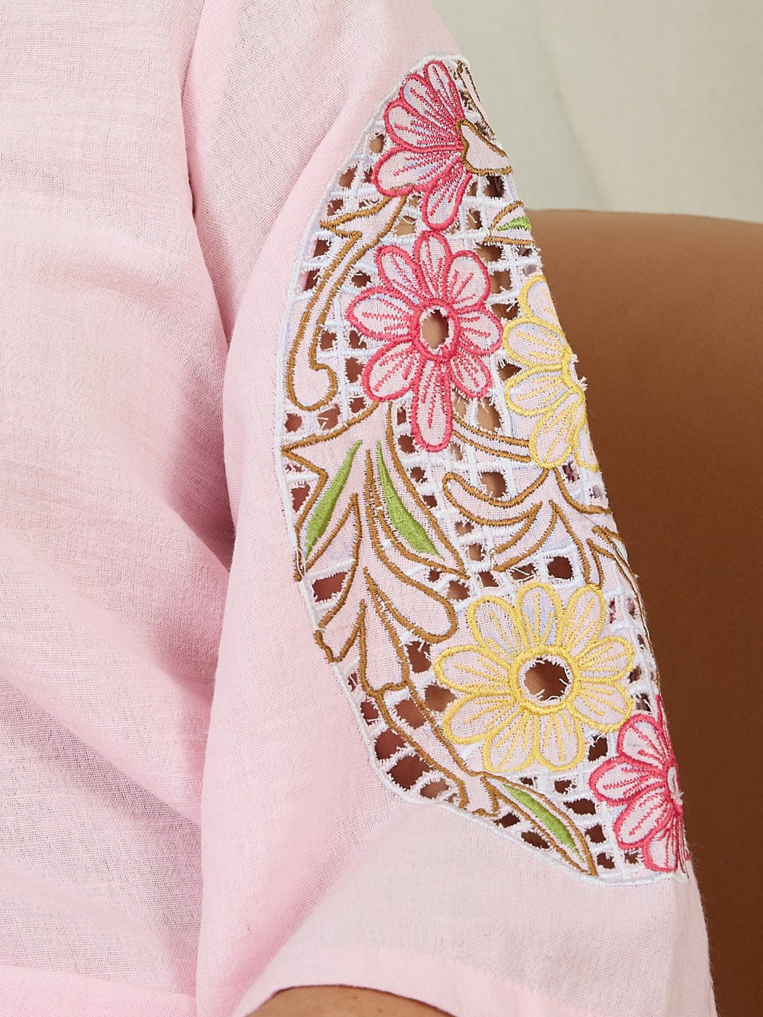 Athena Floral Embroidered Notch Neck Patchwork Pure Cotton Kurta With Salwar