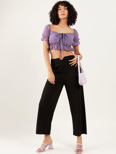 Athena Sweetheart Neck Puff Sleeve Gathered Cinched Waist Crop Top