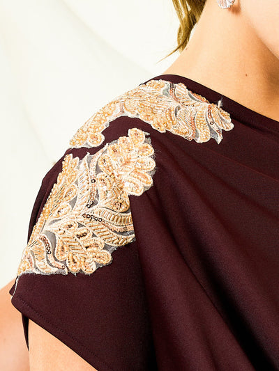 Shally Bhasin by Athena Embroidered One Shoulder Kaftan Maxi Dress