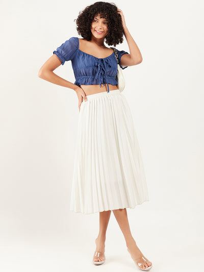 Athena Sweetheart Neck Puff Sleeve Gathered Cinched Waist Crop Top