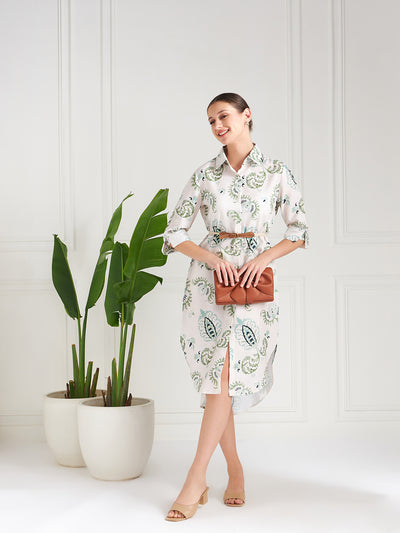 Athena Green Floral Printed Cotton Shirt Dress - Athena Lifestyle