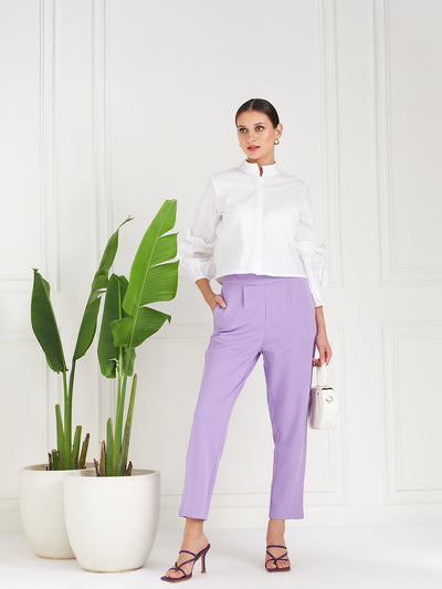 Athena Women Lavender Relaxed Straight Leg Fit Pleated Trousers - Athena Lifestyle
