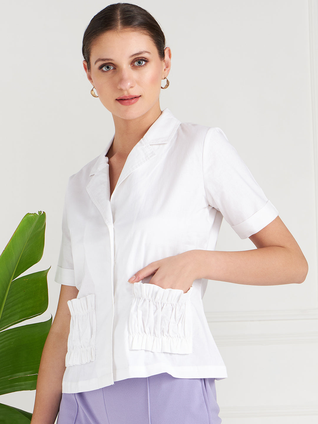 Athena White Lapel Collar Shirt Style Cotton Top - Athena Lifestyle