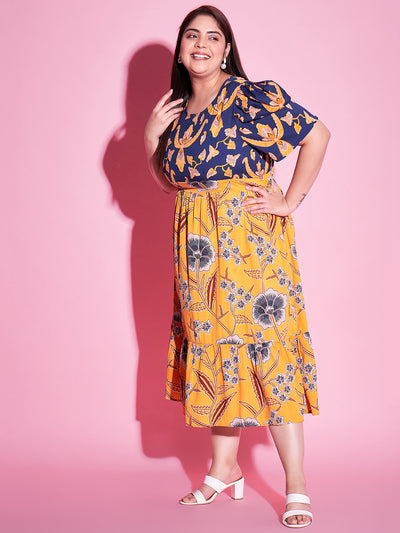 Athena Ample Plus Size Floral Printed Fit & Flare Midi Dress - Athena Lifestyle