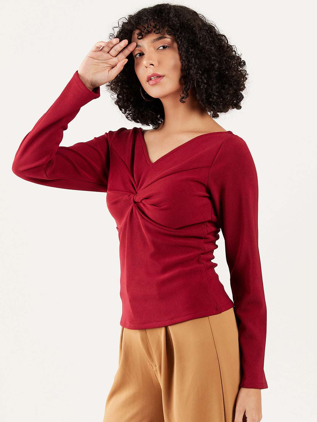 Athena V-Neck Long Sleeve Twisted Regular Top